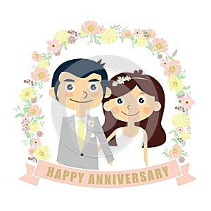 Happy anniversary card, couple wedding, vector