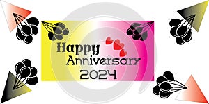 Happy anniversary day 2024 with balloon three hearts and professional step-up and background