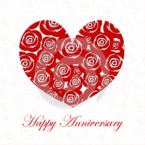 Happy Anniversary Day Heart with Red Roses