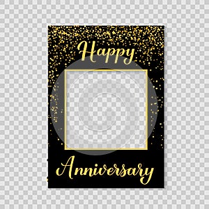 Happy Anniversary photo booth frame on a transparent background. Birthday or wedding anniversary party photobooth props. Black and