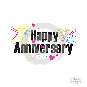 Happy Anniversary text Lovely Hand lettering with love and couple element vector illustration