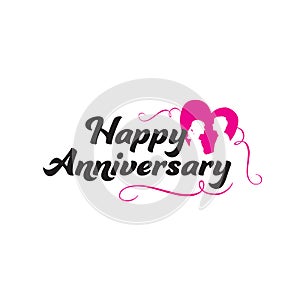 Happy Anniversary text Lovely Hand lettering with love and couple element vector illustration