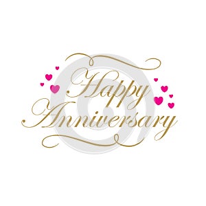 Happy Anniversary text Lovely Hand lettering with love and couple element vector illustration