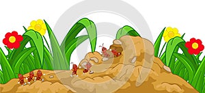 Happy ant cartoon in the nest