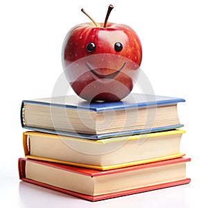 Happy apple on stack of books education photo