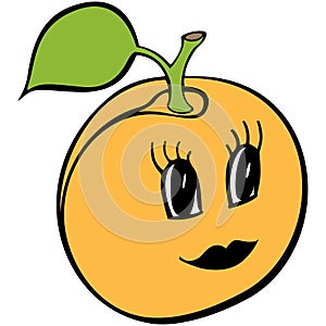 Happy Apricot Cartoon symbol. Food icon. Design element for kids coloring book, colouring page, label, patch or sticker.