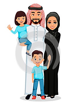 Happy Arab family. Father, mother, son, daughter