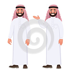 Happy arab man in national clothes on white background. Vector i