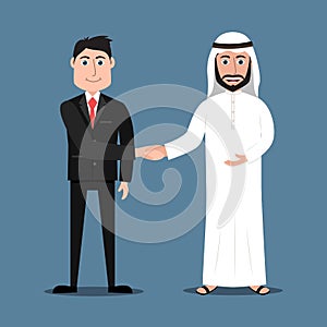 Happy Arab man and a western businessman shaking hands