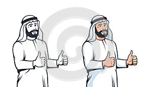 Happy Arabian man thumbs up in retro style