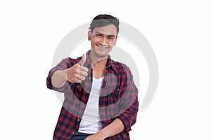 Happy Asain man on white background