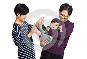 Happy asia family playing with baby boy