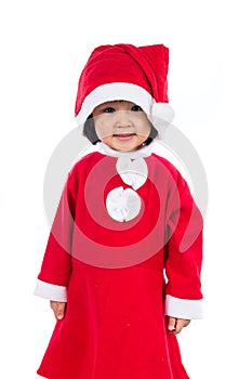 Happy Asian Chinese little girl wearing santa claus costume