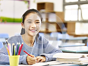 Happy asian elementary school girl photo