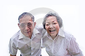 Happy asian family with playing beach of mother and kids photo