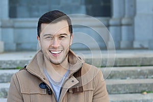 Happy Asian Male Smiling with Copy Space