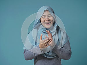 Happy Asian Mislim  Woman Clapping Hands