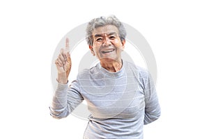 Happy Asian old woman joyful on white