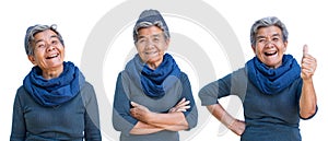 Happy Asian old woman joyful on white