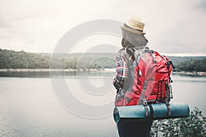 Happy Asian woman relaxing on holiday travel concept