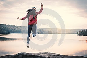 Happy Asian woman relaxing on holiday travel concept