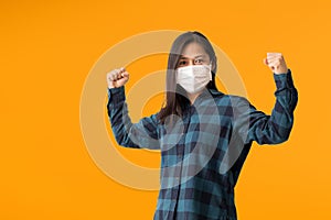 Happy Asian woman wearing hygienic mask to prevent infection corona virus,