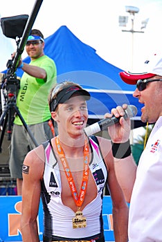 Happy athlete interview