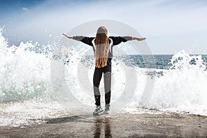 Happy Athletic girl on beach