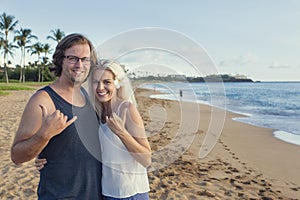 Happy Attractive Couple on a Hawaiian Beach Vacation