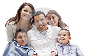 Happy Attractive Hispanic Family Portrait on White