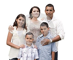 Happy Attractive Hispanic Family Portrait on White photo