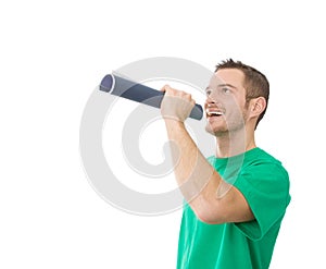 Happy attractive man with mouthpiece photo