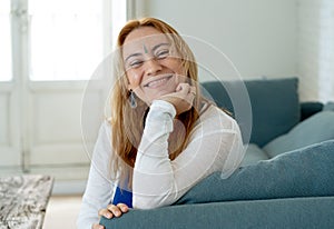 Happy attractive woman with bindi in forehead symbol of third eye chakra in Yoga and mindfulness