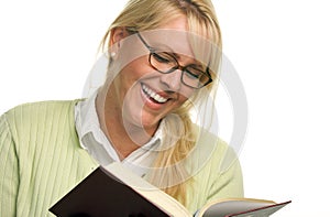 Happy Attractive Woman Reading