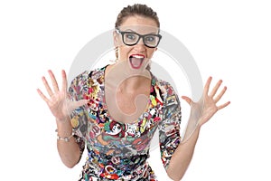 Happy Attractive Young Woman Wearing Glasses