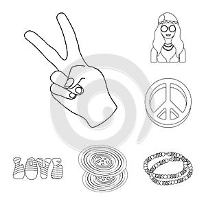 Happy and attribute outline icons in set collection for design. Happy and accessories vector symbol stock web