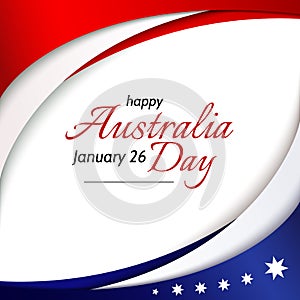 Happy Australia Day banner poster card Australia national flag theme red white curved lines and stars on a blue background