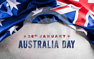 Happy Australia day concept. Australian flag against old stone background. 26 January