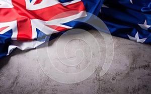 Happy Australia day concept. Australian flag against old stone background. 26 January