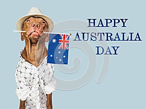 Happy Australia Day. Cute dog and Australian Flag