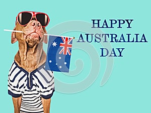 Happy Australia Day. Cute dog and Australian Flag