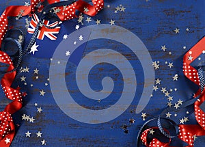 Happy Australia Day, January 26, theme dark blue vintage distressed wood background