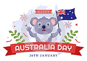 Happy Australia Day Observed Every Year on January 26th with Flags and Koalas in Flat Cartoon Hand Drawn Template Illustration