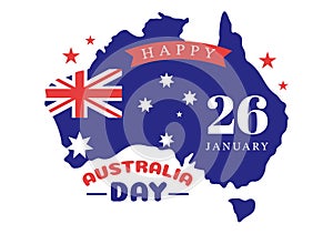 Happy Australia Day Observed Every Year on January 26th with Flags and Map to Diversity of Peoples in Flat Cartoon Illustration