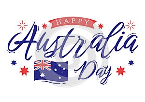 Happy Australia Day Observed Every Year on January 26th with Flags and Map to Diversity of Peoples in Flat Cartoon Illustration