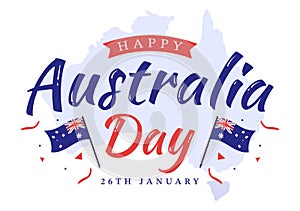 Happy Australia Day Observed Every Year on January 26th with Flags and Map to Diversity of Peoples in Flat Cartoon Illustration