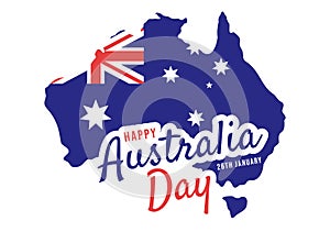 Happy Australia Day Observed Every Year on January 26th with Flags and Map to Diversity of Peoples in Flat Cartoon Illustration