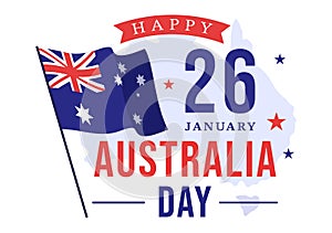 Happy Australia Day Observed Every Year on January 26th with Flags and Map to Diversity of Peoples in Flat Cartoon Illustration