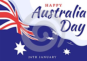Happy Australia Day Observed Every Year on January 26th with Flags and Map to Diversity of Peoples in Flat Cartoon Illustration