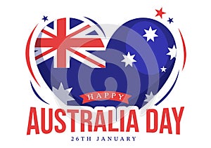 Happy Australia Day Observed Every Year on January 26th with Flags and Map to Diversity of Peoples in Flat Cartoon Illustration